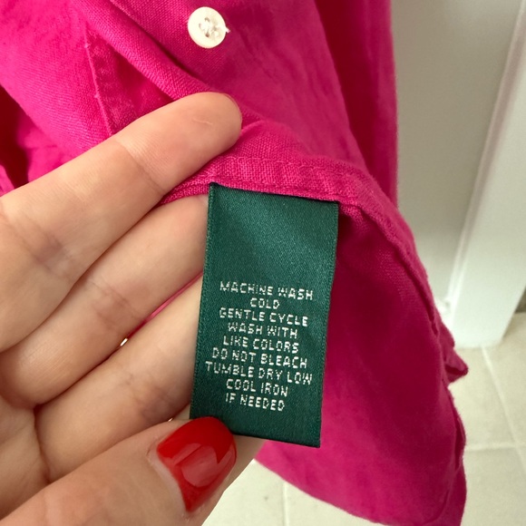 100% Linen Ralph Lauren Fuchsia Long Sleeve Shirt Size M - Picture 7 of 7